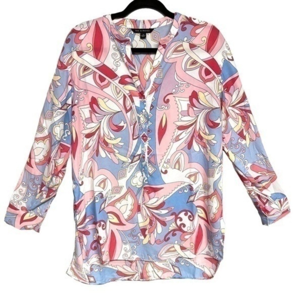 Zac & Rachel Sheer Paisley Floral Hippie Tunic Shirt 1/4 Button Groovy 70s Small